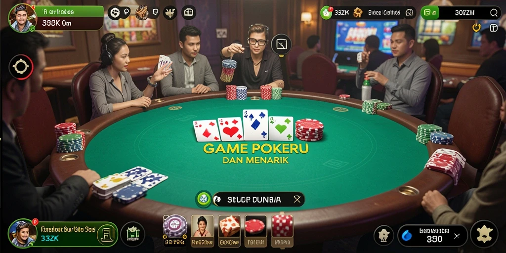 Screenshot gameplay 33ZK menampilkan suasana meja Poker yang menarik.