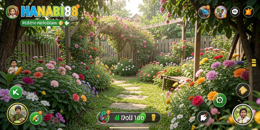 Tampilan gameplay berkebun yang menawan dan penuh warna.