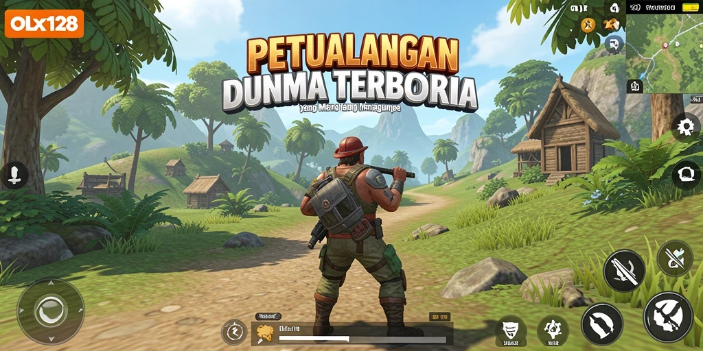 Screenshot menampilkan aksi eksplorasi dalam OLX128 di dunia terbuka.