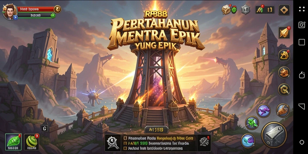 Tampilan gameplay RP888 yang mendebarkan dalam pertahanan menara.