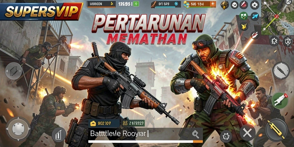 Tampilan gameplay yang penuh aksi dalam SUPERSVIP.