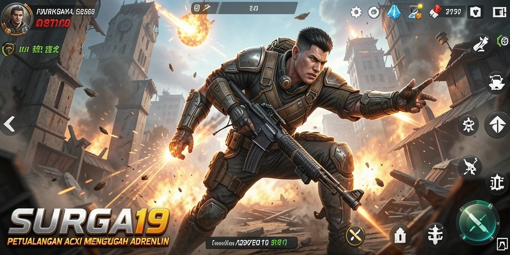 Tampilan gameplay menegangkan dalam SURGA19 penuh aksi.
