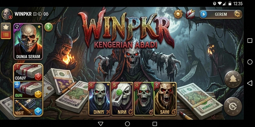 Screenshot utama WINPKR menampilkan momen menakutkan dalam gameplay.